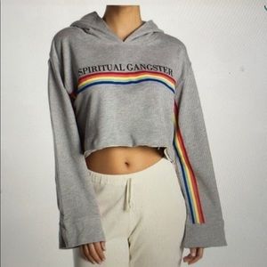 Spiritual Gangster rainbow striped crop hoodie